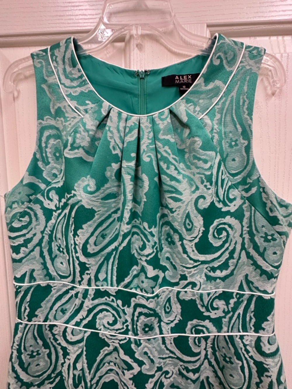 Alex Marie green paisley jacquard dress size 12 green/white - Picture 2 of 7